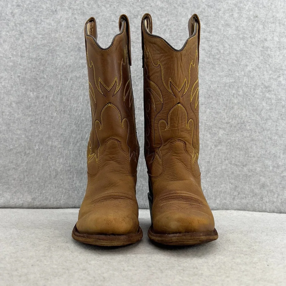 Old West Brown Leather Kids Cowboy Boots